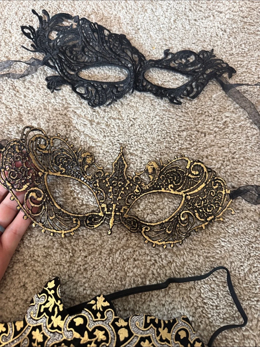 Black and Gold Venetian Lace Masquerade Masks
